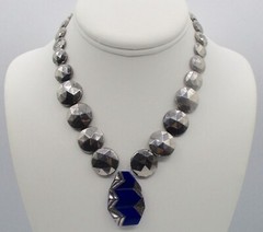 Vintage Art-Deco Glass Choker/ Glass Lapis Lazuli & Faceted Glass Silver Beads