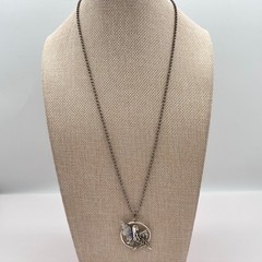 Vintage 90s Silver Tone Enamel Fairy Pendant Necklace Ball Chain Boho Jewelry