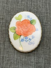 Hallmark Floral Oval Brooch 2.25 In As Is Pendant Orange Green Blue Vintage Boho