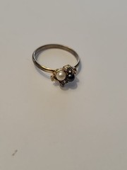 Vintage 14k Gold Electro Plate Onyx/ Pearl Gems Cubic Zirconia Ring Size 7