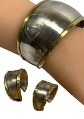 STERLING SILVER SUZANNE ST. CLAIR SIGNED CUFF BRACELET Earrings 53g Copper Trim