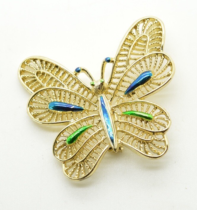 Vintage GERRY’S Butterfly Brooch Pin Gold Tone Signed Enamel Pretty