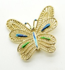 Vintage GERRY’S Butterfly Brooch Pin Gold Tone Signed Enamel Pretty