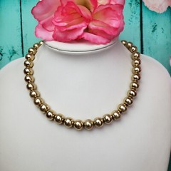 Vintage Unsigned Gold Tone Metal Beaded Necklace Metal Beads on Chain Choker