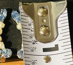 Vintage B. David Blue Rhinestone And Faux Pearl Signed Clip On Earrings