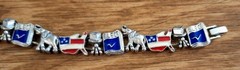 Vtg Republican Party Silver Charm Bracelet Patriotic Enamel Flag, Elephant 6.75″