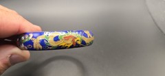VTG Chinese Cloisonné Bangle Bracelet Blue With Multi Color Painted Designs