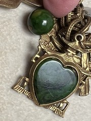Vintage ART Green Bakelite Bead Asian Inspired Charm Bracelet 7.5”