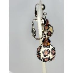 Vintage Leopard Print Clip On Earrings Brown Crystal Dangle Animal Print