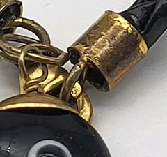 Vintage Sterling Silver Gold Overlay Evil Eye Charm Bracelet Leather braided