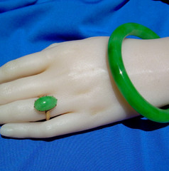 Original EARTH MINED Imperial Green Jadeite JADE Deco Engagement Ring 18K GOLD