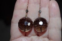 14K Gem Quality Micro Faceted Smokey Topaz Large Ball Earrings
