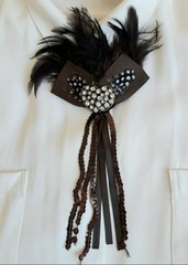 Vintage Feather Rhinestone Brooch Pin Brown Ribbon Lapel Pin Women Gift