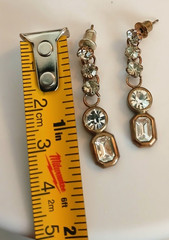 Vintage 1.25″ Dangle Stud Pierced Earrings w/Imitation Diamond Accents
