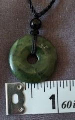 Natural Dark Green Nephrite Jade Pi Donut Pendant Necklace Lucky Cord 1″ ~~READ~