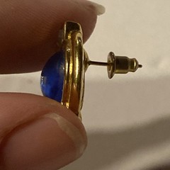 YSL Yves Saint Laurent Blue Glass Cabochon Gold-tone Pierced Earrings