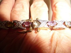 925 TENNIS BRACELET SILVER GOLD TONES MULTI COLOR SEMI PRECIOUS STONE 8″L #2222
