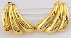 Chunky Vintage Signed Erwin Pearl Signed Gold Wave Clip Earrings 1.5″
