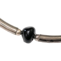 Vintage Sterling Silver Bead Genuine Black Onyx Collar 14″ Easy Fit Necklace