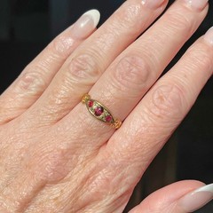 Art Deco Style Edwardian 7 Stone Pink Ruby Lab Created Diamond Ring 18k Gold FN