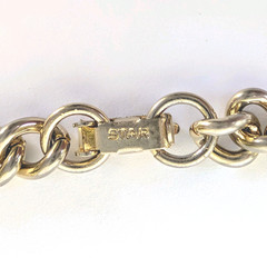 Vtg STAR Signed Gold Tone Faux Pearl Link Bracelet 6.75″ Textured Mid Century