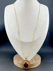 Vintage Sarah Coventry Necklace Brown Lucite Teardrop Pendant Gold Tone Signed