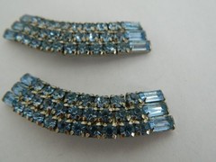 Vintage Pale Blue Round and Baguette Rhinestone Dress Clips Silver Tone