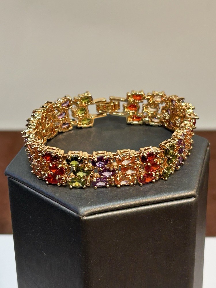 Vintage Ross-Simons Gold Tone Multi Gemstone Bracelet