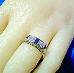 ORIGINAL Diamond Sapphire Deco Wedding Band Antique SOLID 18K GOLD Belais Ring