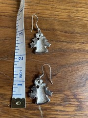 Vintage 90s Silver Christmas Bell Enamel Hanging Earrings Green Red