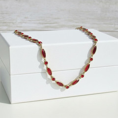 Vintage Monet Gold Sim Ruby Necklace 16″ Marquise Link Toggle Collar Tag New