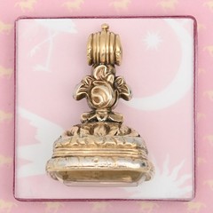 Antique Victorian Natural Citrine LARGE Gold Plate Flower Fob Charm Pendant