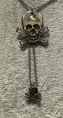Vintage Y2K Gothic Skull & Crossbones Dangle Ball Chain Necklace