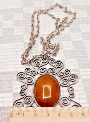 Vintage Art Deco Latvia Filigree Amber Pendant Necklace 60’s