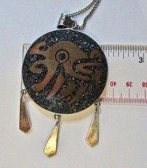 Vintage Sterling Silver Taxco Mexico Metales Casados Double Sided Pendant Aztec