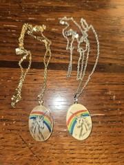2 Vintage Authentic Scrimshaw Unicorn Rainbow Necklaces 18″