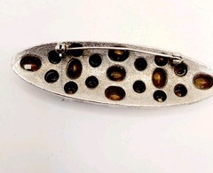 Vintage Large Brooch Jeweled Rhinestones Silver Pot Metal 0168