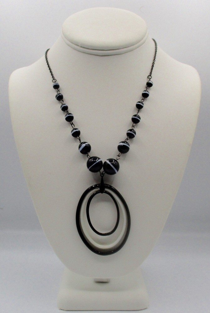 Antique Victorian Banded Agate Style Glass Bead Necklace/Boho/Shabby Chic