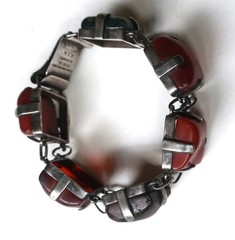 Andersen Henningsen Danish Sterling Silver Baltic Amber Moss Agate Bracelet AVH