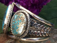 90 GRAM TURQUOISE W/ PYRITE STERLING SILVER SOUTHWESTERN NAVAJO STYLE BRACELET