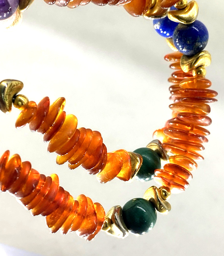 Genuine Natural Amber Stones Cognac Honey Color Beaded Necklace W/Other Stones