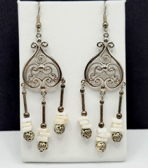 Southwestern Style Chandelier Silver Tone White Howlite Bead Pierced Earrings