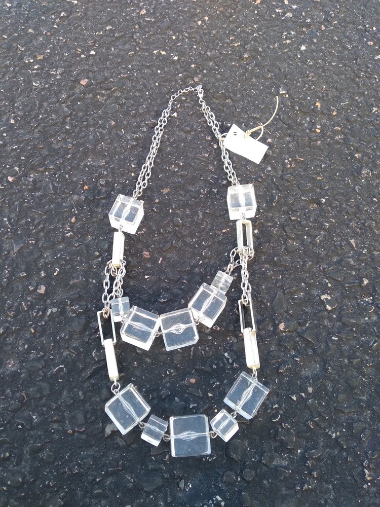 Vintage KH Studio Lucite Square Necklace Statement Clear
