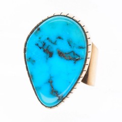 sz5 Anthony sanchez Navajo 14k gold modernist freeform turquoise ring