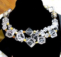 Vtg Runway Rare Modernist NAPIER “Crystal Ice” Resin 3 Strand Necklace Earrings