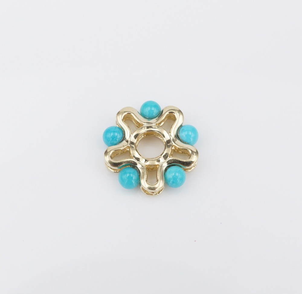14k Yellow Gold Turquoise Bead Storywheel Charm 0.5″ 14mm Nancy Brown CHS2132A