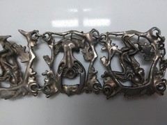 Unique Antique Silver Monkey Bracelet Art Deco Art Nouveau Style