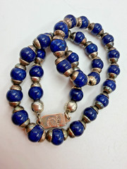 JMS Taxco Necklace Lapis Lazuli Blue Bead Stone Mexico Push Clasp 16 inches