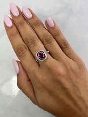 Art Deco Style Oval Ruby & Lab Created Diamond 14K White Gold FN Engagement Ring