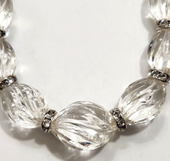 Vtg Graduated Glass Swirl Beads Rhinestone Spacers Silvertone Art Deco Beauty